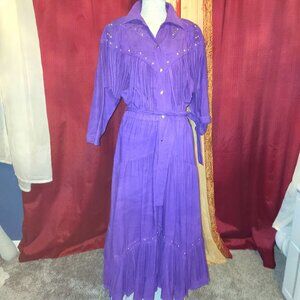 VTG Western Dress, Rodeo, Dancing, Fringe & Studs Purple Size Large